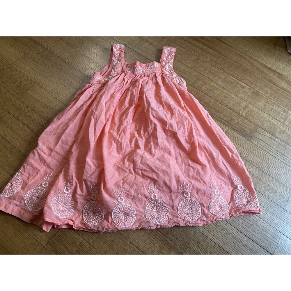 Tahari Floral Embroidered Peach Pink Toddler Little Girls Dress Size 5